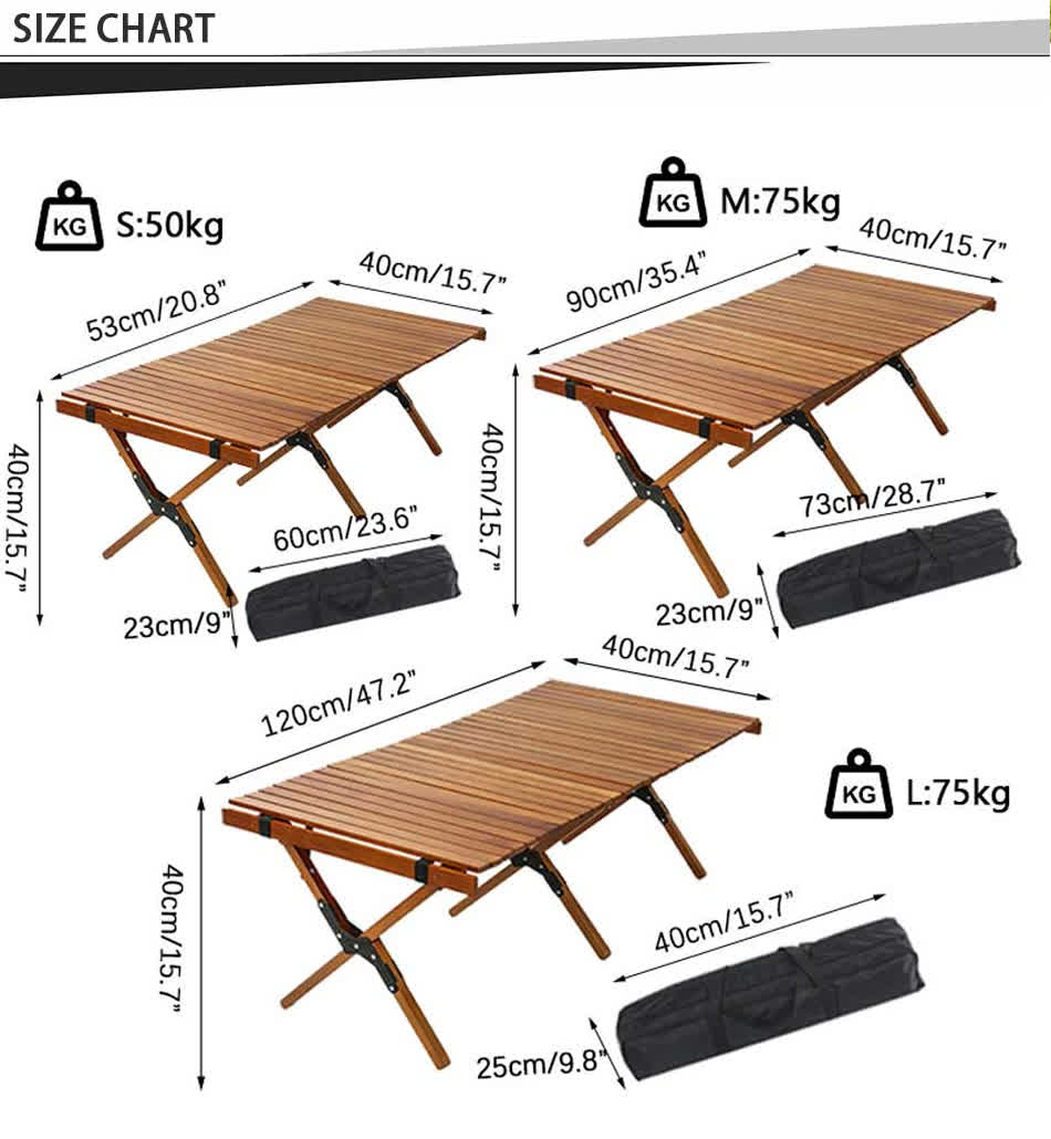 Tavolo da picnic arrotolabile leggero
