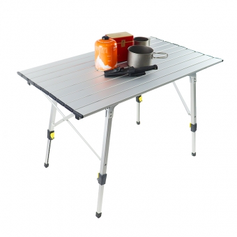 tavolo da campeggio portatile pieghevole da esterno con gambe in alluminio piano arrotolabile regolabile in altezza