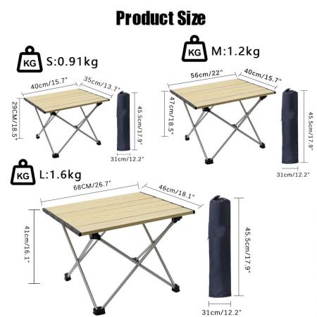 tavolini da campeggio portatili con piano in alluminio: tavolo pieghevole con piano rigido 