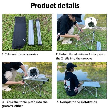 Tavolo quadrato portatile in alluminio arrotolabile da campeggio leggero per picnic da escursionismo all'aperto 