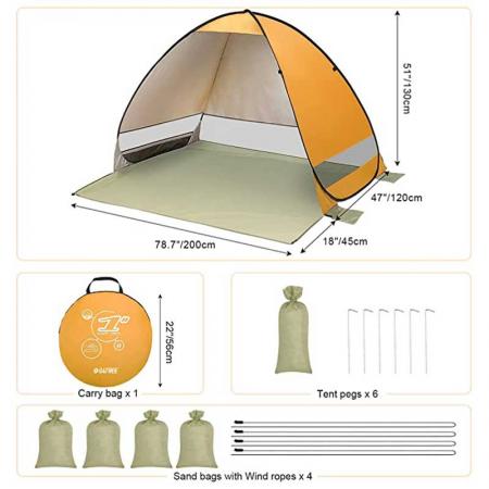 tenda da spiaggia portatile pop-up include borsa da viaggio e picchetti
 