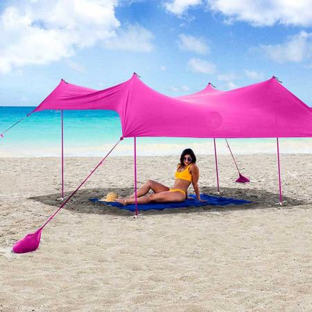 Tenda da spiaggia baldacchino 4 poli parasole pop up cortile esterno UPF50 protezione UV leggero resistente all'acqua
 
