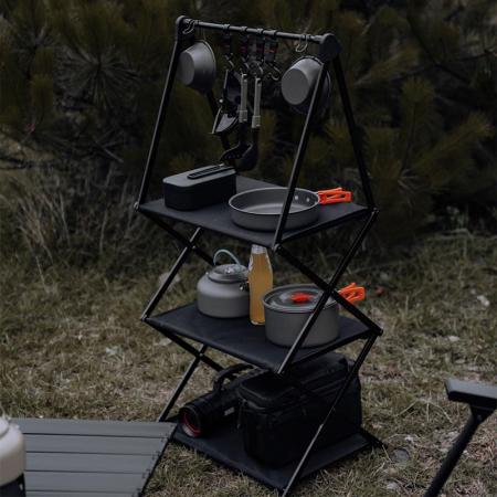 Scaffali da picnic per campeggio all'aperto Scaffale pieghevole Organizzatore multifunzionale Scaffali portaoggetti a tre strati 
