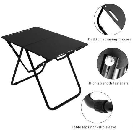 Tavolo da picnic da campeggio in alluminio ultraleggero pieghevole portatile leggero nero pieghevole per escursioni all'aperto
         