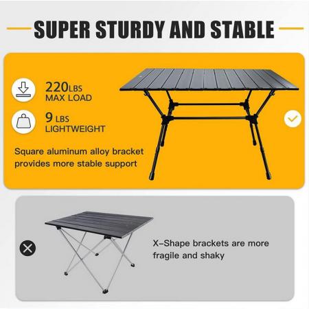 Grande tavolo pieghevole quadrato in alluminio da campeggio leggero con custodia 