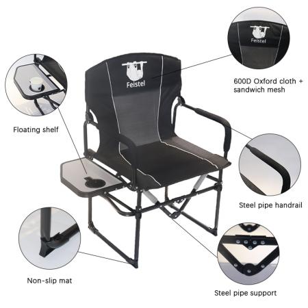 Sedia da campeggio pieghevole da regista portatile 600D Oxford Outdoor Relax con tavolino 