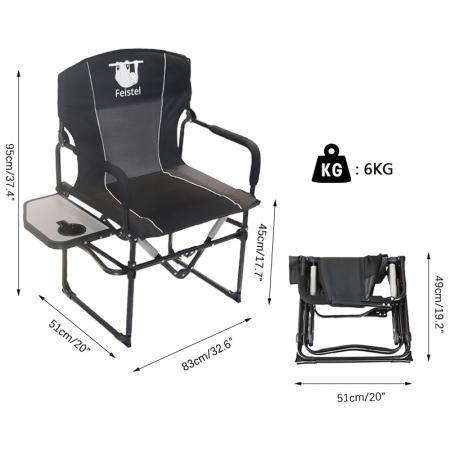 Sedia da campeggio pieghevole da regista portatile 600D Oxford Outdoor Relax con tavolino 