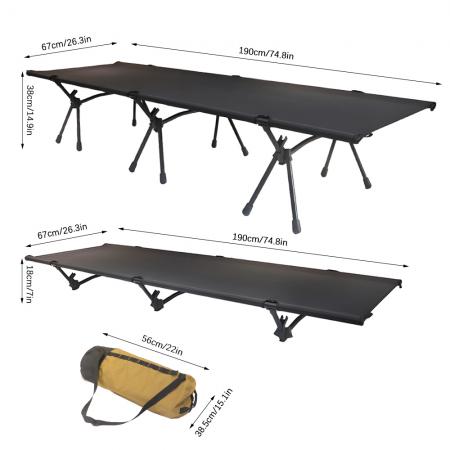 Attrezzatura da escursionismo all'ingrosso, lettino da viaggio, lettino da campeggio pieghevole regolabile in altezza 