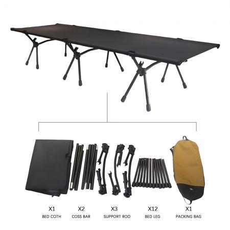 Attrezzatura da escursionismo all'ingrosso, lettino da viaggio, lettino da campeggio pieghevole regolabile in altezza 