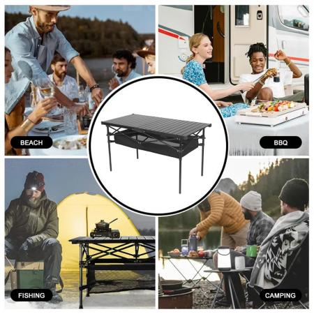 Tavolo da spiaggia pieghevole ultraleggero con borsa per il trasporto, tavolo da campeggio per picnic e cucina da viaggio all'aperto 