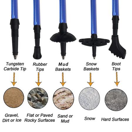 Bastone da trekking pieghevole a cinque sezioni, ultraleggero, in lega di alluminio 7075 con blocco esterno 