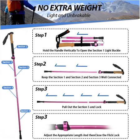 Bastoncini da trekking pieghevoli a 5 sezioni in alluminio aeronautico 7075 