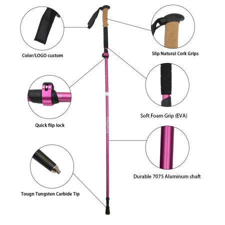 Bastoncini da trekking pieghevoli a 5 sezioni in alluminio aeronautico 7075 