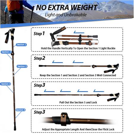 Bastone da trekking pieghevole ultraleggero in lega di alluminio 6061 a 5 sezioni, moderno bastone da passeggio per esterni regolabile, impugnatura in EVA 