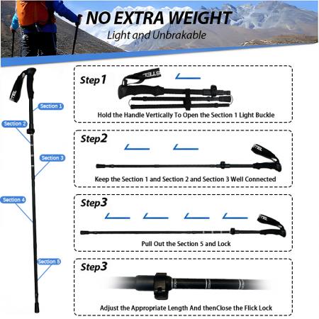Bastoncino da trekking ultraleggero in lega di alluminio 6061 a 5 sezioni, pieghevole, con impugnatura in EVA, moderno, regolabile, per escursioni all'aperto 