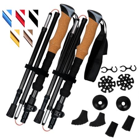 Bastone da trekking pieghevole in lega di alluminio con impugnatura in sughero e regolabile, con punta in gomma 