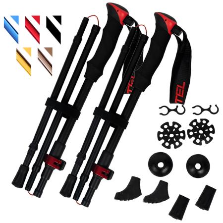 Bastoncini da trekking pieghevoli con logo personalizzato, bastoncini da trekking leggeri in alluminio pieghevole 