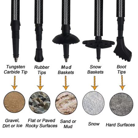 Bastone da trekking pieghevole in lega di alluminio con impugnatura in sughero e regolabile, con punta in gomma 