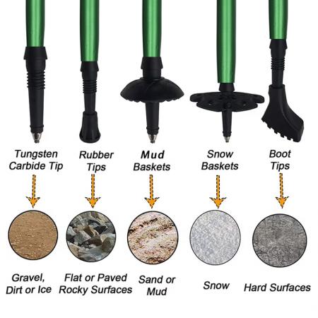 Bastoncini da alpinismo, arrampicata e camminata, in lega di alluminio, regolabili, pieghevoli, moderni, con punta in acciaio al tungsteno, a 5 sezioni in EVA 