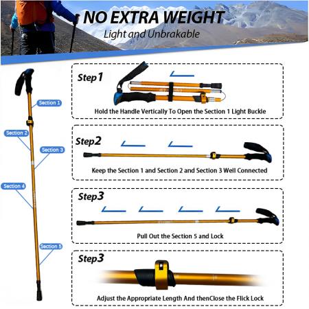 1 paio di bastoncini da trekking in alluminio pieghevoli, estensibili e pieghevoli, da 5 sottosezioni 