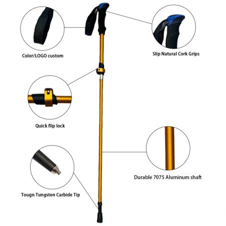 1 paio di bastoncini da trekking in alluminio pieghevoli, estensibili e pieghevoli, da 5 sottosezioni 