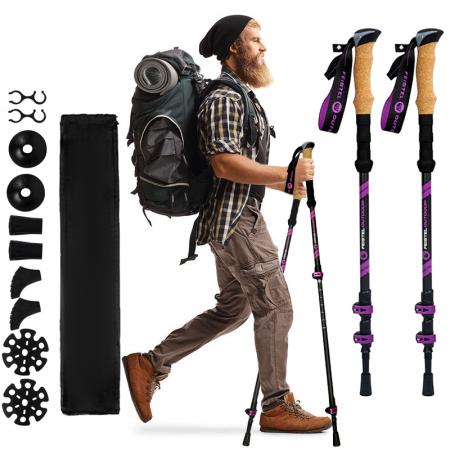 Fornitura di fabbrica Bastone da passeggio telescopico regolabile a 3 sezioni in alluminio aeronautico 7075 Bastoncini da trekking 