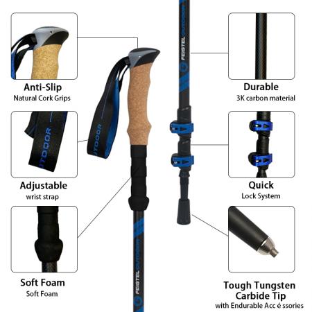 Confezione da 2 bastoncini da trekking, bastoni da passeggio portatili con impugnatura in sughero EVA per arrampicata all'aperto 