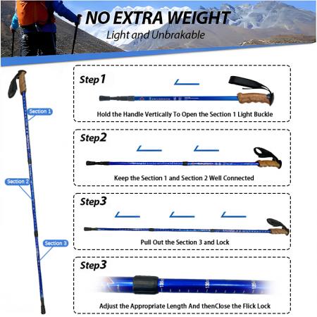 Bastoncini da trekking regolabili con chiusura rapida a scatto, leggeri, pieghevoli e resistenti, in alluminio 7075 