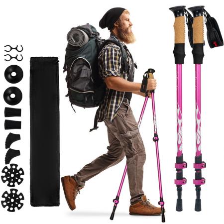 Bastoncino da trekking pieghevole ultraleggero in fibra di carbonio per escursioni nordiche in alluminio 7075 da montagna per esterni 