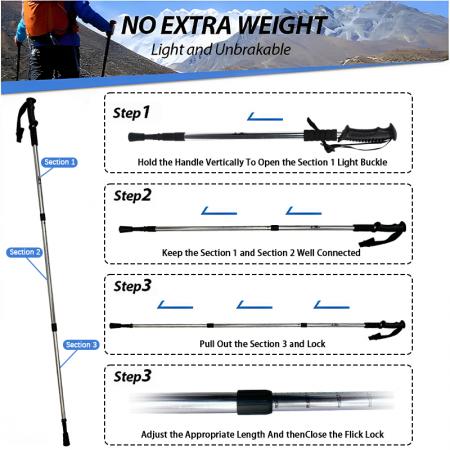 Bastoncini da passeggio leggeri con blocco interno, telescopici in lega di alluminio e impugnatura in gomma per esterni 