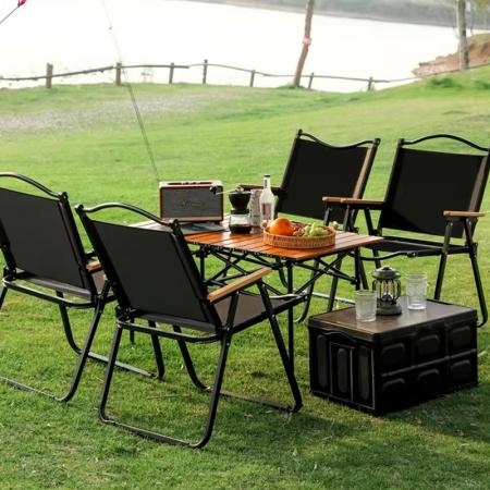 Sedia Kermit da campeggio all'aperto, leggera, dal design moderno e pieghevole, con struttura in legno. 
