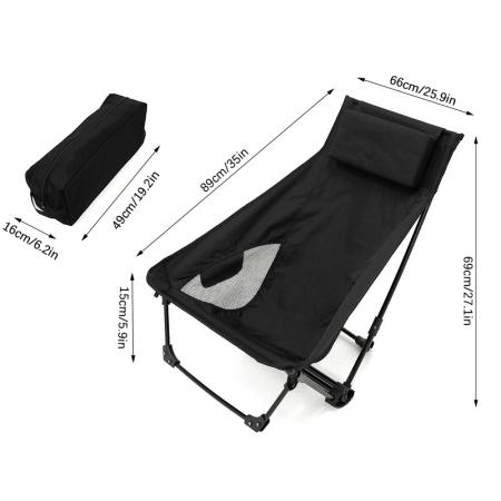 Sedia da campeggio leggera con schienale alto, portatile e pieghevole, con poggiatesta, ideale per esterni. 