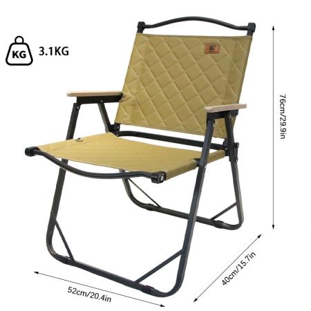 Sedia da picnic da giardino/esterno, portatile e pieghevole, modello Camp Kermit con corrimano in legno massello.