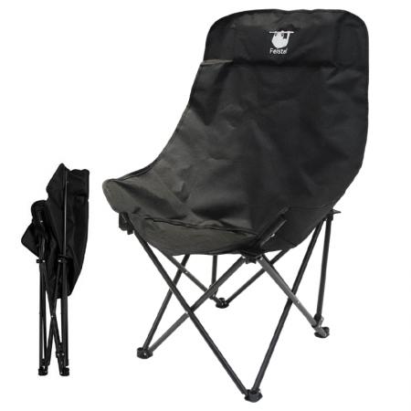 Sedia a luna pieghevole di grandi dimensioni con schienale alto, ideale per campeggio e relax all'aperto. 