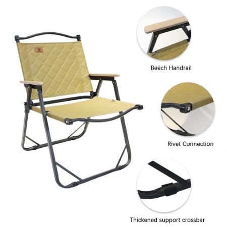 Sedia da picnic da giardino/esterno, portatile e pieghevole, modello Camp Kermit con corrimano in legno massello.