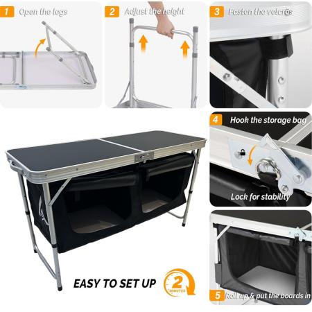 Tavolo da cucina pieghevole portatile, facile da installare, ideale per campeggio, picnic e attività all'aperto. 