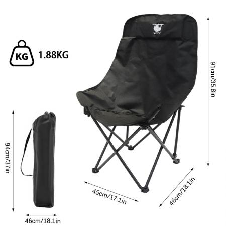 Sedia a luna pieghevole di grandi dimensioni con schienale alto, ideale per campeggio e relax all'aperto. 