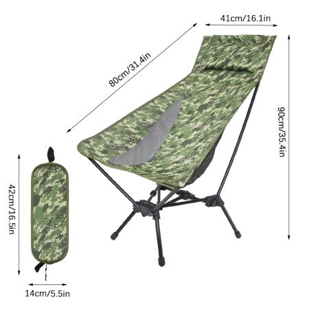 Sedia pieghevole ultraleggera con schienale alto, portatile, ideale per esterni, spiaggia, campeggio e relax. 