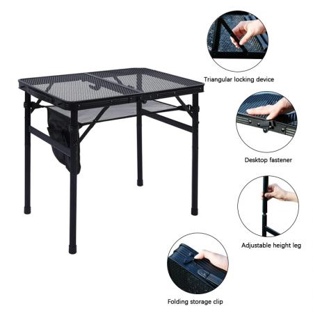 Tavolo da campeggio pieghevole in alluminio per esterni con piano in rete, tavolo da picnic portatile per barbecue OEM ODM