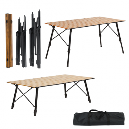 Tavolo da campeggio portatile pieghevole in alluminio, regolabile in altezza, personalizzabile. 