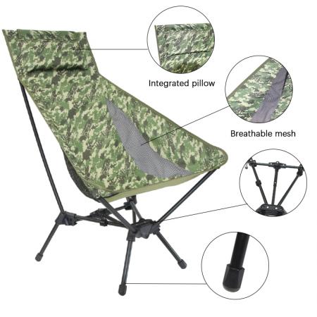 Sedia pieghevole ultraleggera con schienale alto, portatile, ideale per esterni, spiaggia, campeggio e relax. 
