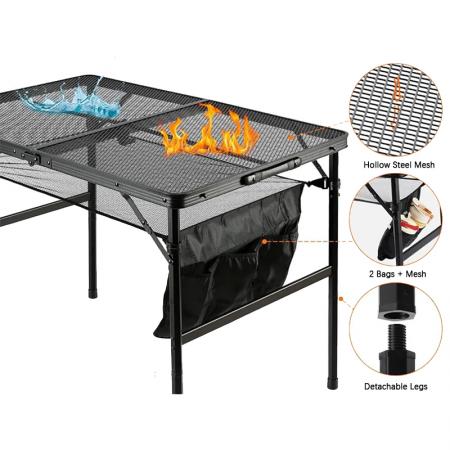 Tavolo da campeggio pieghevole in alluminio per esterni con piano in rete, tavolo da picnic portatile per barbecue OEM ODM