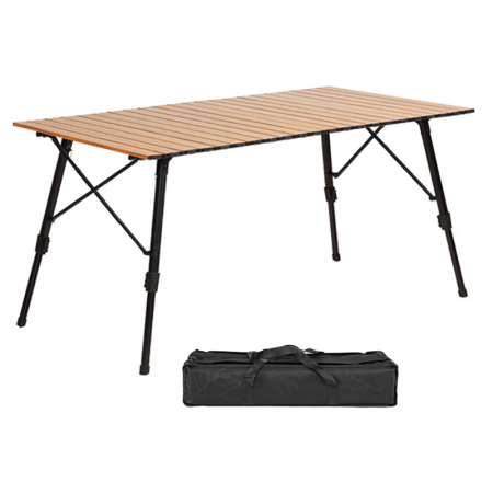 Tavolo da campeggio portatile pieghevole in alluminio, regolabile in altezza, personalizzabile. 