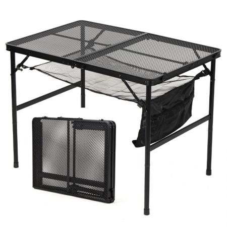 Tavolo da campeggio pieghevole in alluminio per esterni con piano in rete, tavolo da picnic portatile per barbecue OEM ODM