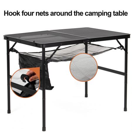 Tavolo da campeggio pieghevole in alluminio per esterni con piano in rete, tavolo da picnic portatile per barbecue OEM ODM