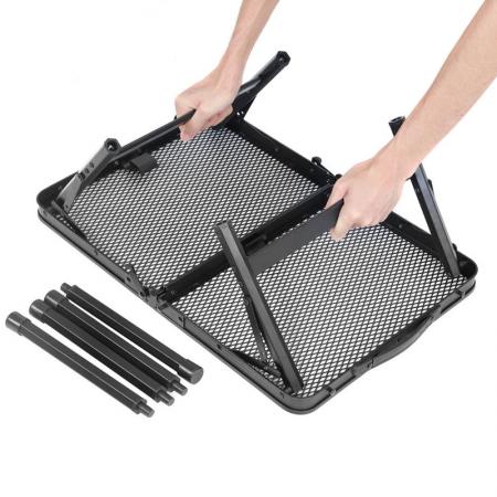 Tavolo pieghevole portatile Grid con gambe regolabili in altezza, ideale per campeggio e barbecue all'aperto. 