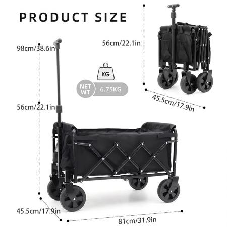 Carrello pieghevole multiuso per giardino, robusto, con telaio in acciaio inossidabile, personalizzabile OEM.