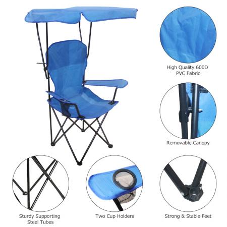 Mobili da esterno all'ingrosso, accessori da campeggio, sedia da spiaggia pieghevole e leggera per la pesca con portabicchieri e parasole. 