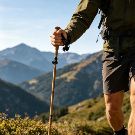 Bastoncini da trekking ultraleggeri pieghevoli per esterni, in fibra di carbonio con venature di bambù e lega di alluminio, ideali per escursionismo e trekking. 