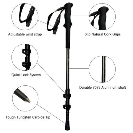 Bastoncini da trekking leggeri in alluminio con punte in acciaio al tungsteno, design pieghevole in 3 sezioni, impugnatura dritta in EVA, portata massima 150 kg. 